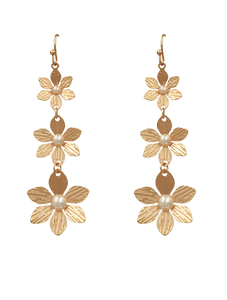 Gold Triple Pearl Flower Earrings