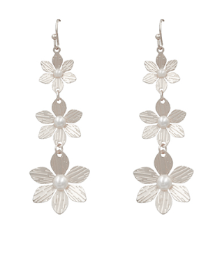 Silver Triple Pearl Flower Earrings
