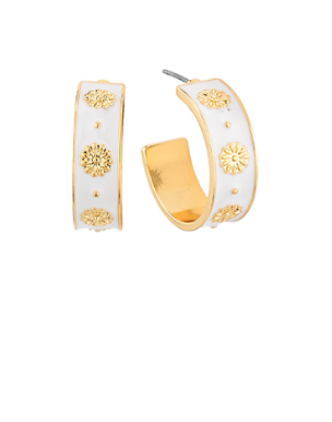 White Flower Accent Hoops