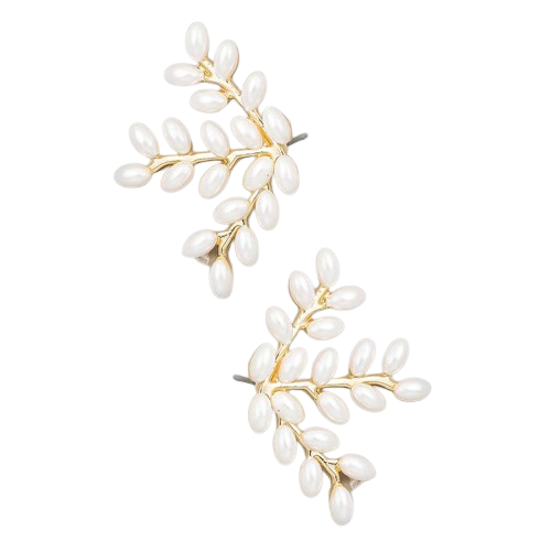 Pearl Leaf Post Earrings