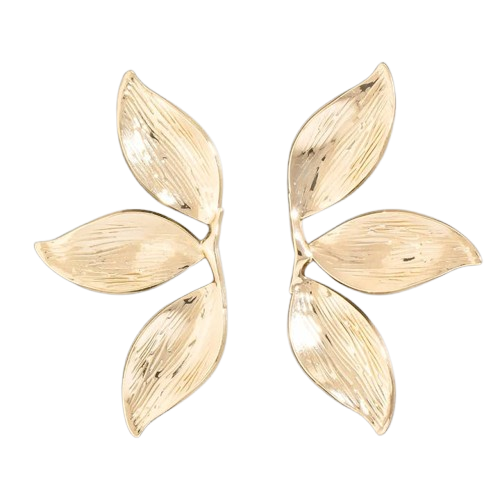 Gold Three Leaf Earrings