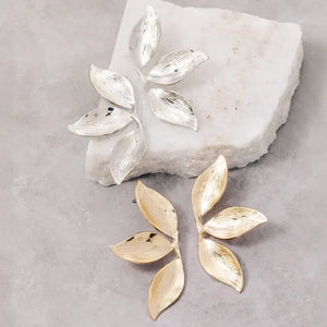 Gold Three Leaf Earrings