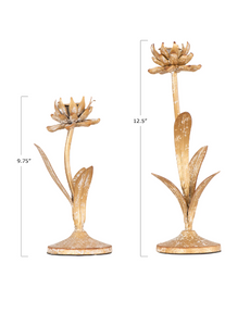 Gold Flower Taper Candle Holders