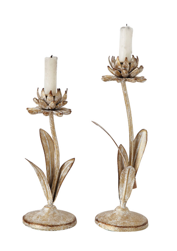 Gold Flower Taper Candle Holders