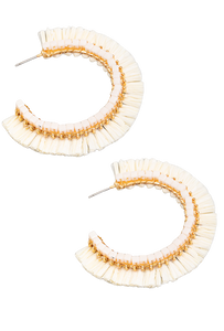 White Beaded Raffia Fan Earrings